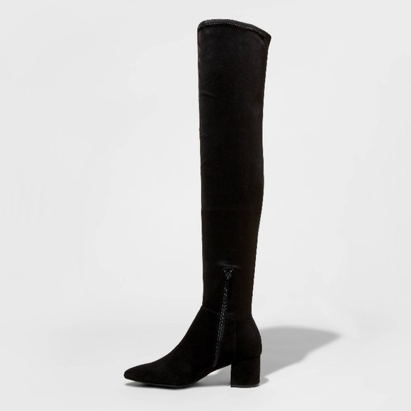 a new day Shoes - Over Knee Boot Black Suede Heel Women Point Toe